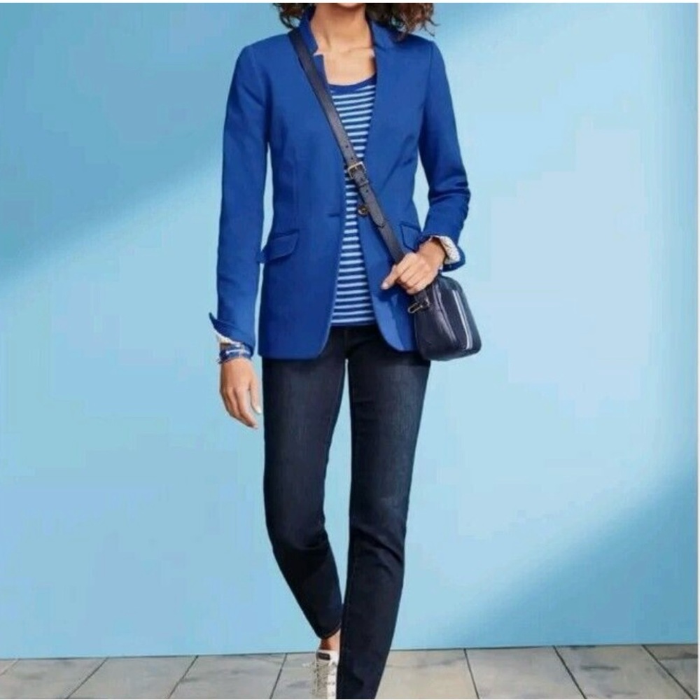 Talbots Size 6 Easy Knit Twill Blazer One Button Front Royal Blue Dressy Casual